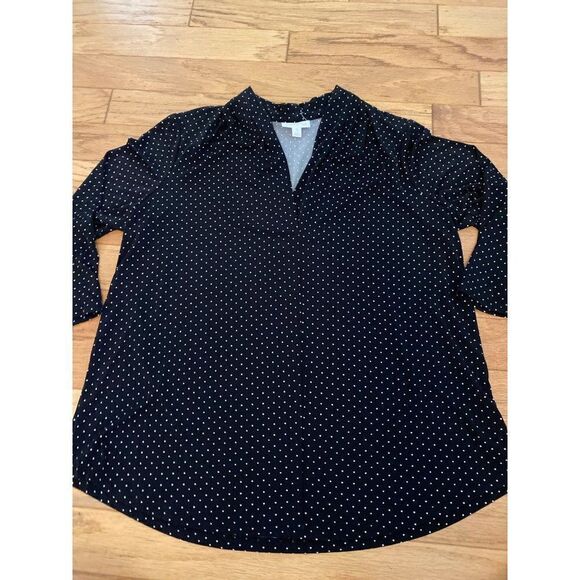 Charter Club women's black with white polka dots, v-neck 3/4 sleeve blouse sz 1X - Picture 1 of 9